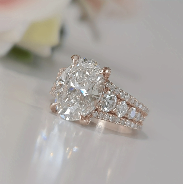 Rose Gold Plated Oval Cubic Zirconia Engagement Ring - Image 5