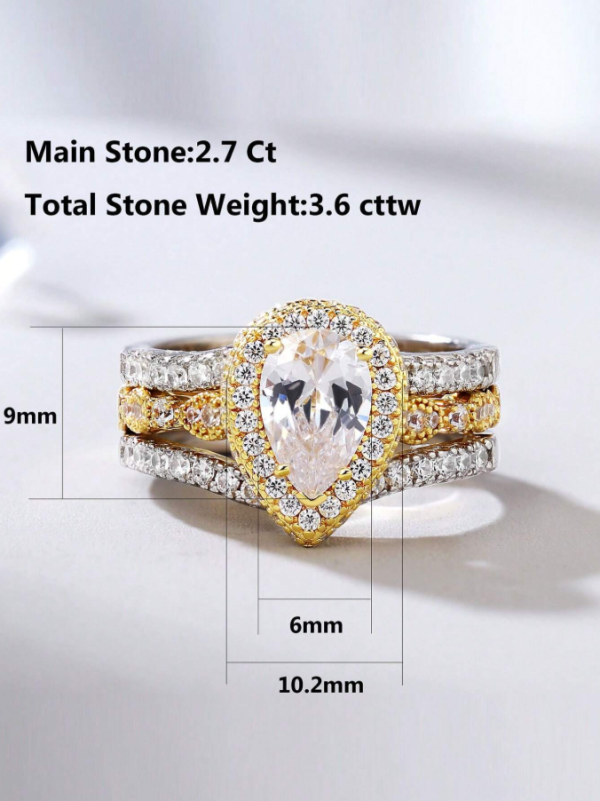 6*9mm 2.7Ct High Grade Cubic Zirconia Wedding Set - Image 13