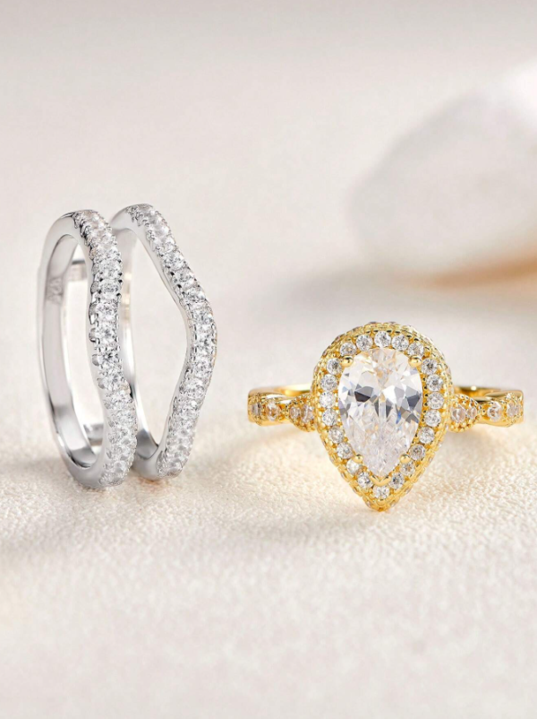 6*9mm 2.7Ct High Grade Cubic Zirconia Wedding Set - Image 16