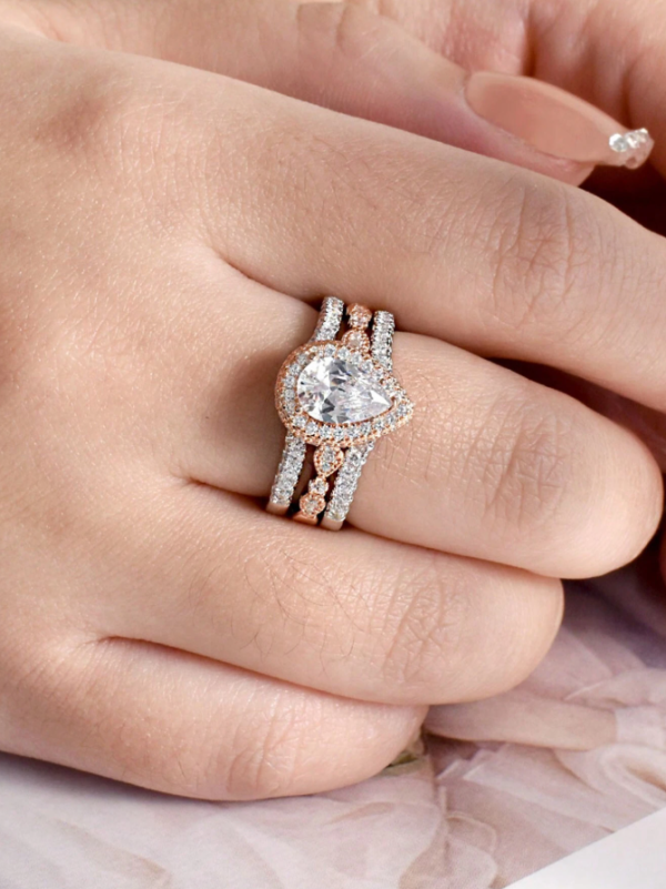 6*9mm 2.7Ct High Grade Cubic Zirconia Wedding Set - Image 2