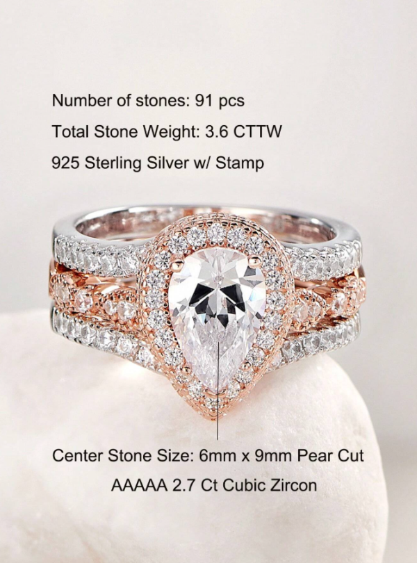 6*9mm 2.7Ct High Grade Cubic Zirconia Wedding Set - Image 3