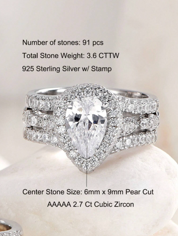 6*9mm 2.7Ct High Grade Cubic Zirconia Wedding Set - Image 22
