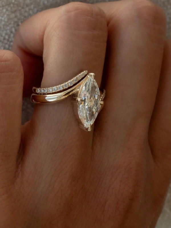 3CT Moissanite Eye-Shaped Ring Set - Image 4