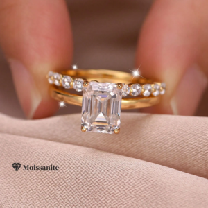 Rectangle Moissanite Ring Set
