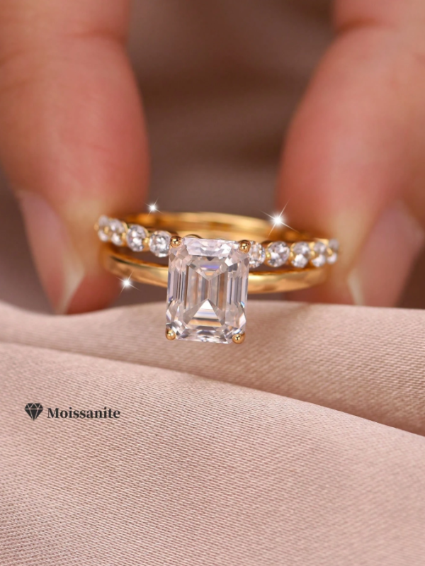 Rectangle Moissanite Ring Set