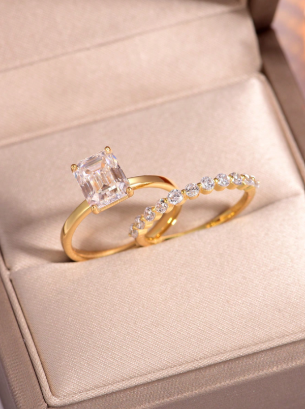Rectangle Moissanite Ring Set - Image 3