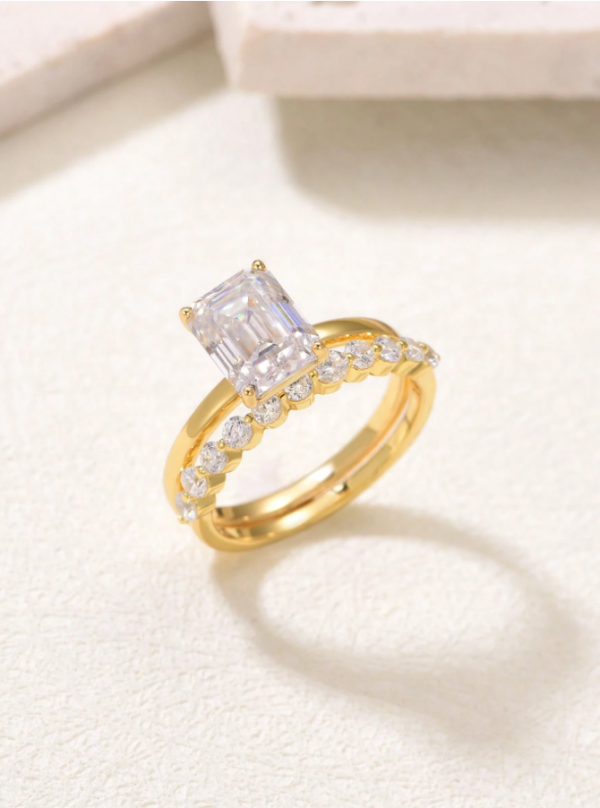 Rectangle Moissanite Ring Set - Image 2