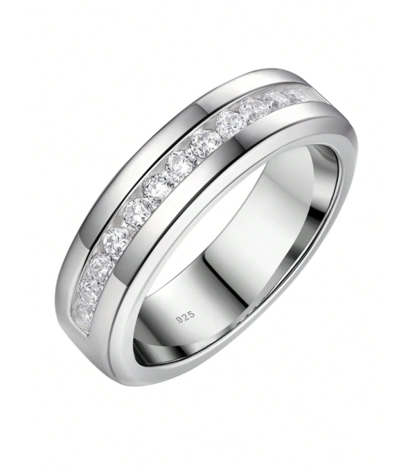Silver Cubic Zirconia Men Wedding Band - Image 7