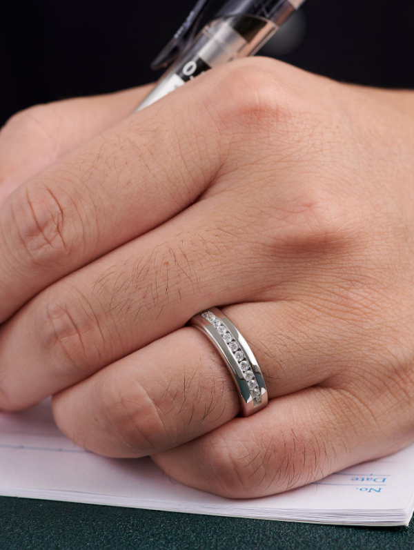 Silver Cubic Zirconia Men Wedding Band - Image 5