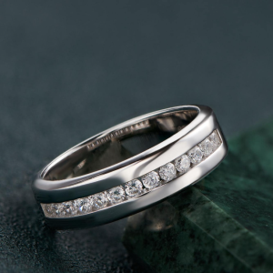 Silver Cubic Zirconia Men Wedding Band