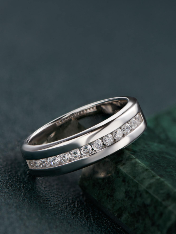 Silver Cubic Zirconia Men Wedding Band