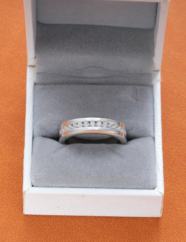 Silver Cubic Zirconia Men Wedding Band - Image 6
