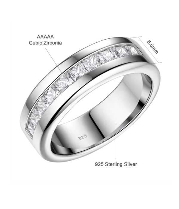 Silver Square Cubic Zirconia Men's Wedding Band - Image 3