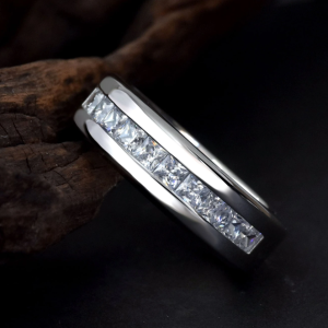 Silver Square Cubic Zirconia Men's Wedding Band