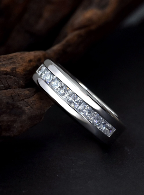Silver Square Cubic Zirconia Men's Wedding Band