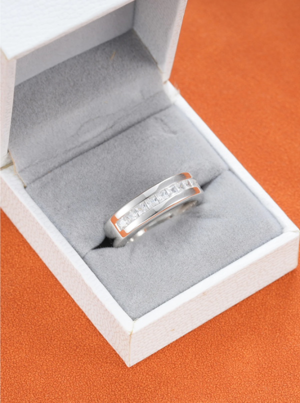Silver Square Cubic Zirconia Men's Wedding Band - Image 2