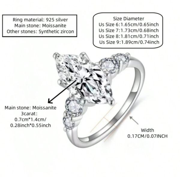 3 Carat Marquise Moissanite Special-Shaped Engagement Ring - Image 4