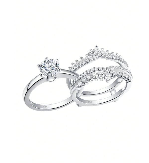 Solitaire 6.5*6.5mm 1.0 Carat Round Cut Dazzling AAAAA Cubic Zirconia Wedding Ring Set - Image 4