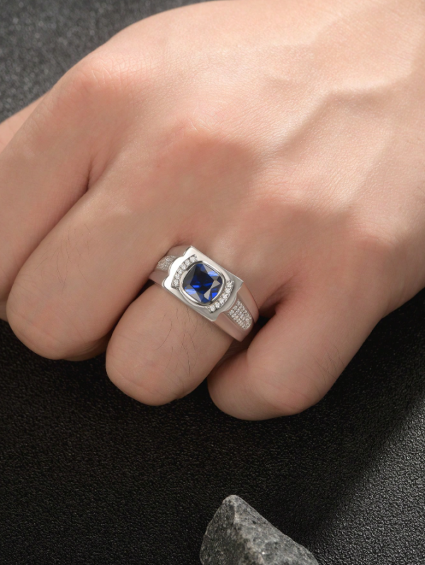 Solitaire 8*8mm 2.0 Carat Cushion Cut Dazzling Blue Synthetic Spinel Vintage  Eternity Wedding Ring - Image 2