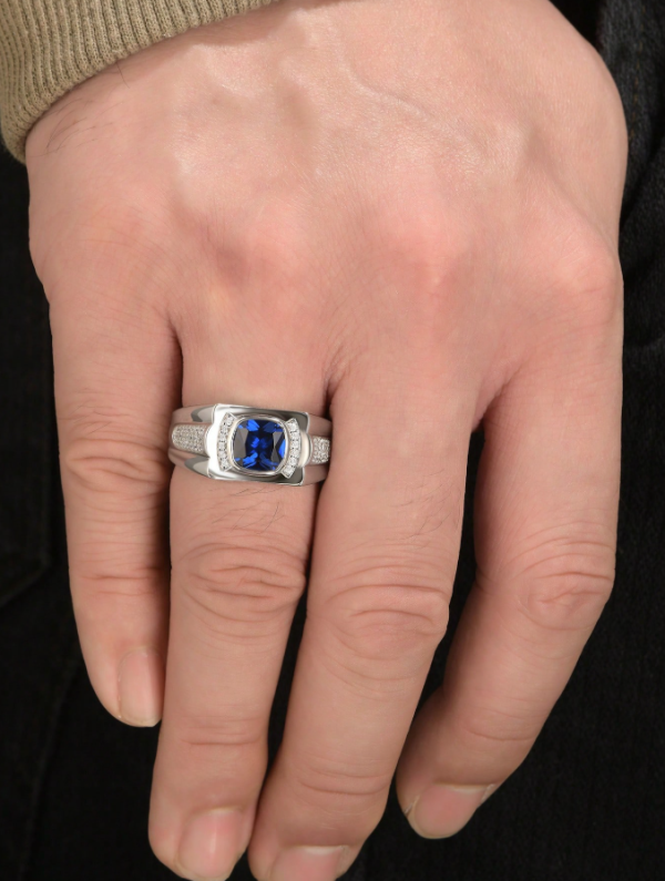 Solitaire 8*8mm 2.0 Carat Cushion Cut Dazzling Blue Synthetic Spinel Vintage  Eternity Wedding Ring - Image 3
