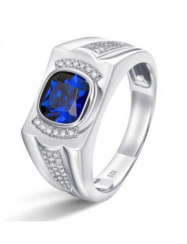 Solitaire 8*8mm 2.0 Carat Cushion Cut Dazzling Blue Synthetic Spinel Vintage  Eternity Wedding Ring - Image 6