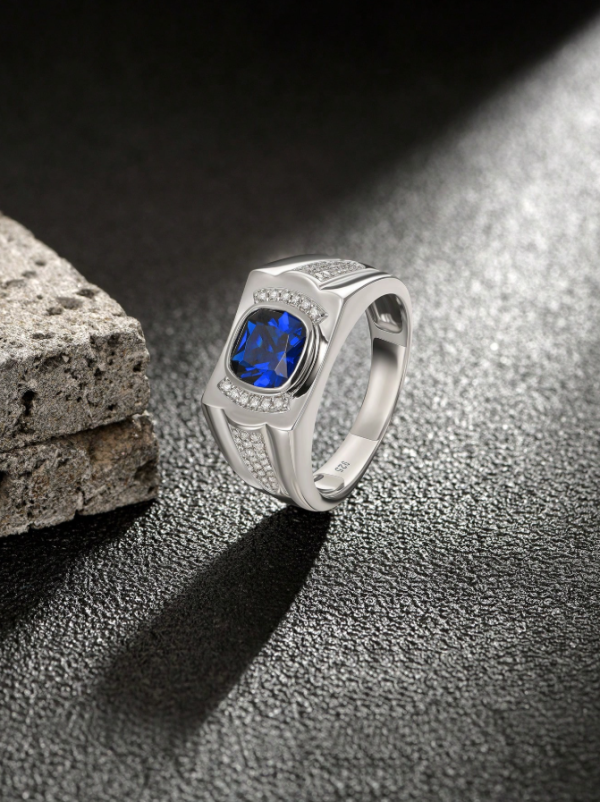 Solitaire 8*8mm 2.0 Carat Cushion Cut Dazzling Blue Synthetic Spinel Vintage  Eternity Wedding Ring - Image 7