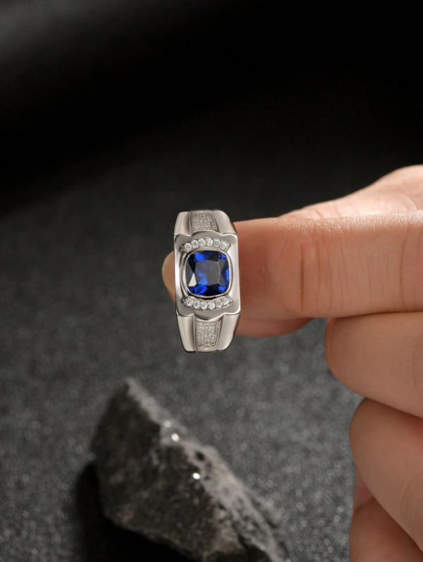 Solitaire 8*8mm 2.0 Carat Cushion Cut Dazzling Blue Synthetic Spinel Vintage  Eternity Wedding Ring - Image 8