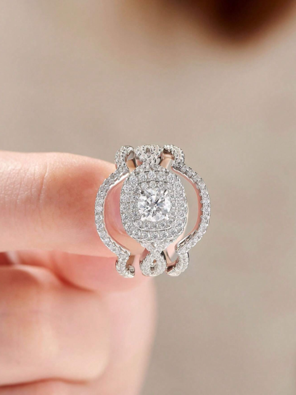 Halo Round Cut 6*6mm 0.8Ct AAAAA Grade Cubic Zirconia Engagement Bridal Ring - Image 7
