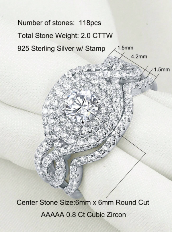 Halo Round Cut 6*6mm 0.8Ct AAAAA Grade Cubic Zirconia Engagement Bridal Ring - Image 3