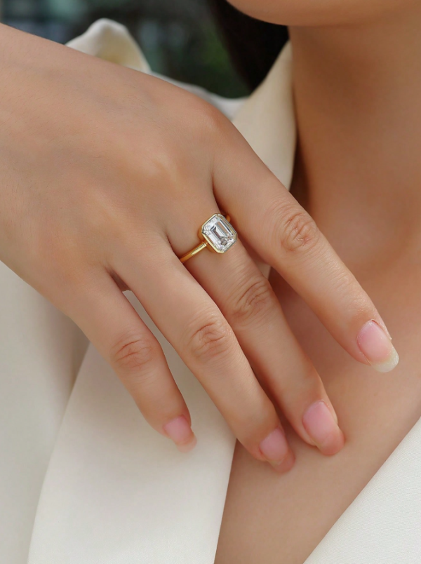 Simple, Elegant 2ct Emerald Cut Moissanite Ring - Image 8