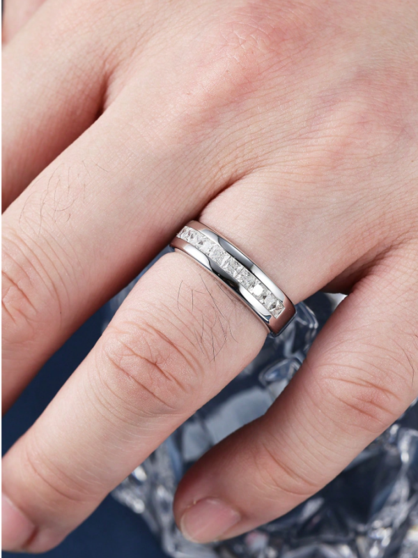 Dainty Moissanite Wedding Band For Men - Image 5