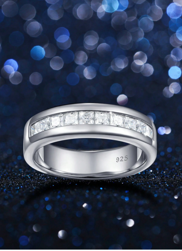 Dainty Moissanite Wedding Band For Men - Image 6