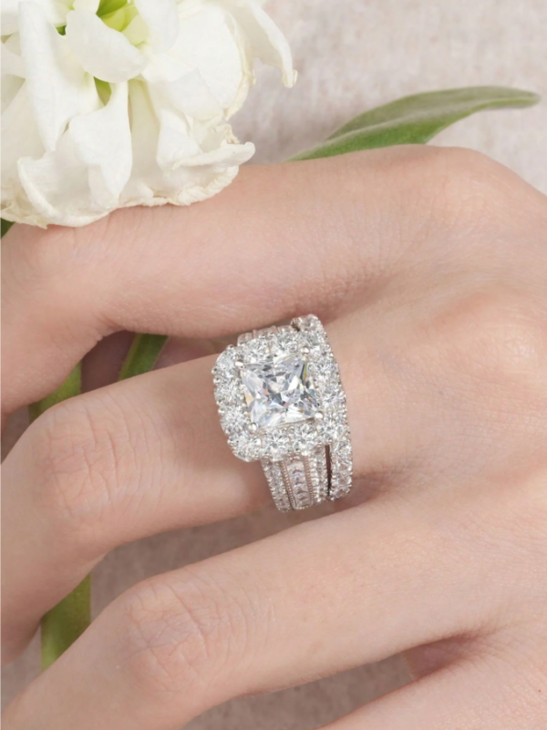 Vintage Style Laboratory-Created 7.5*7.5mm 2.5 Carat Princess Cut Wedding Set