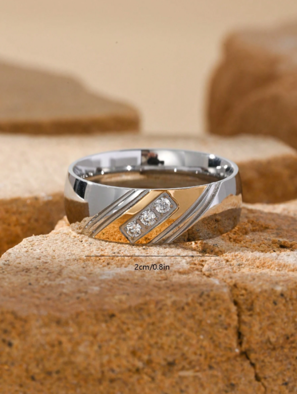 Stainless Steel 18K Gold Plated Inlaid Cubic Zirconia Wedding Ring