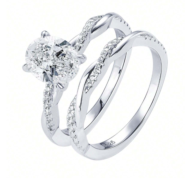 7x9mm (2ct) Oval Moissanite Twist Arm Wedding Set - Image 5