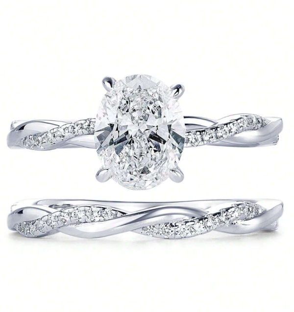 7x9mm (2ct) Oval Moissanite Twist Arm Wedding Set - Image 9