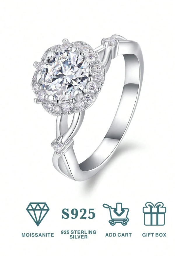 Floral Halo Design 1ct Moissanite Ring - Image 6