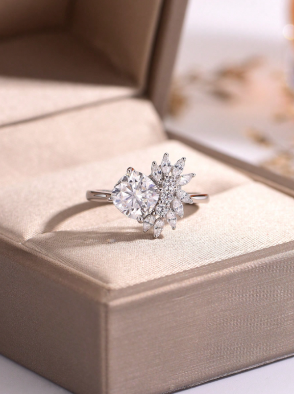 2CT Geometric Moissanite Ring