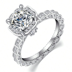 White Gold Floral Engraved Women's Wedding Band