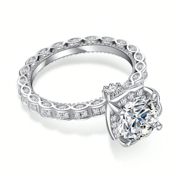White Gold Floral Engraved Women's Wedding Band - Image 2