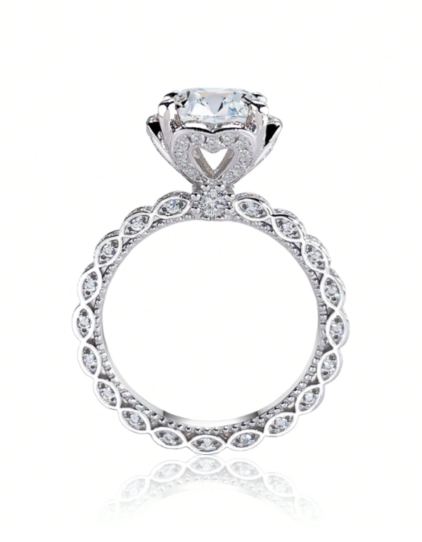 White Gold Floral Engraved Women's Wedding Band - Image 4