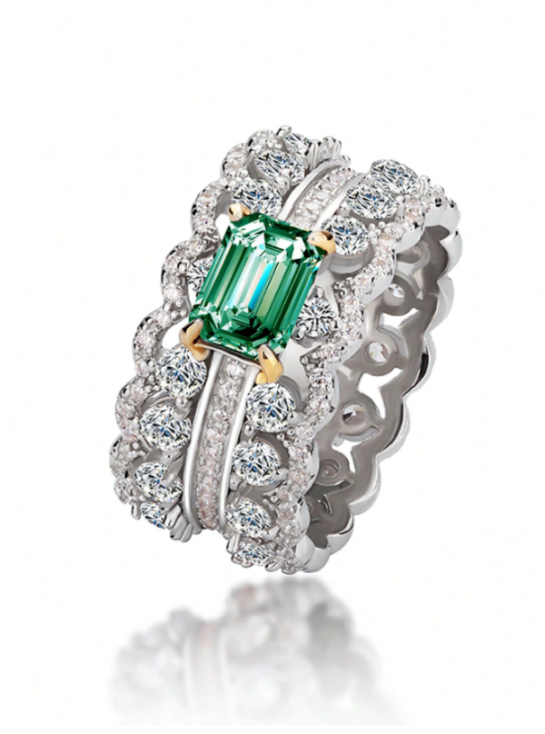 1 Carat Cushion Cut 5*7mm Green Moissanite Women's Wedding Engagement Ring - Image 2