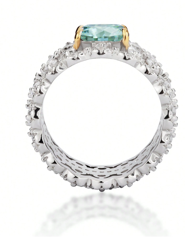 1 Carat Cushion Cut 5*7mm Green Moissanite Women's Wedding Engagement Ring - Image 3