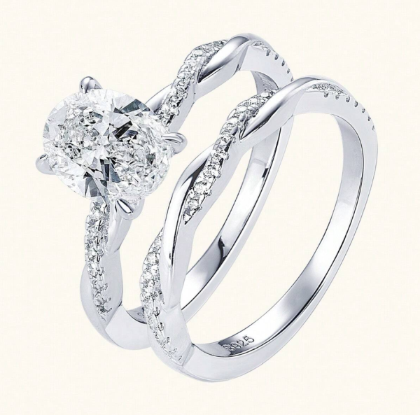 7x9mm (2ct) Oval Moissanite Twist Arm Wedding Set - Image 2