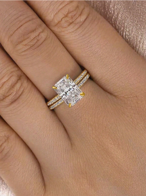 Single Row & Rectangular Wedding Ring Set - Image 3