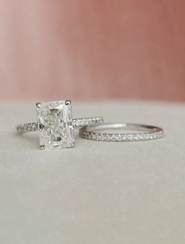 Single Row & Rectangular Wedding Ring Set