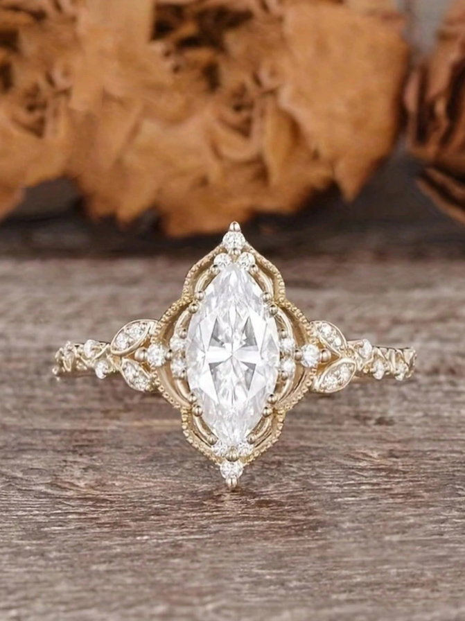 Champagne Gold Horse Eye White Zirconia Ring