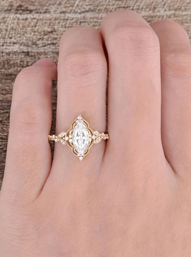 Champagne Gold Horse Eye White Zirconia Ring - Image 2