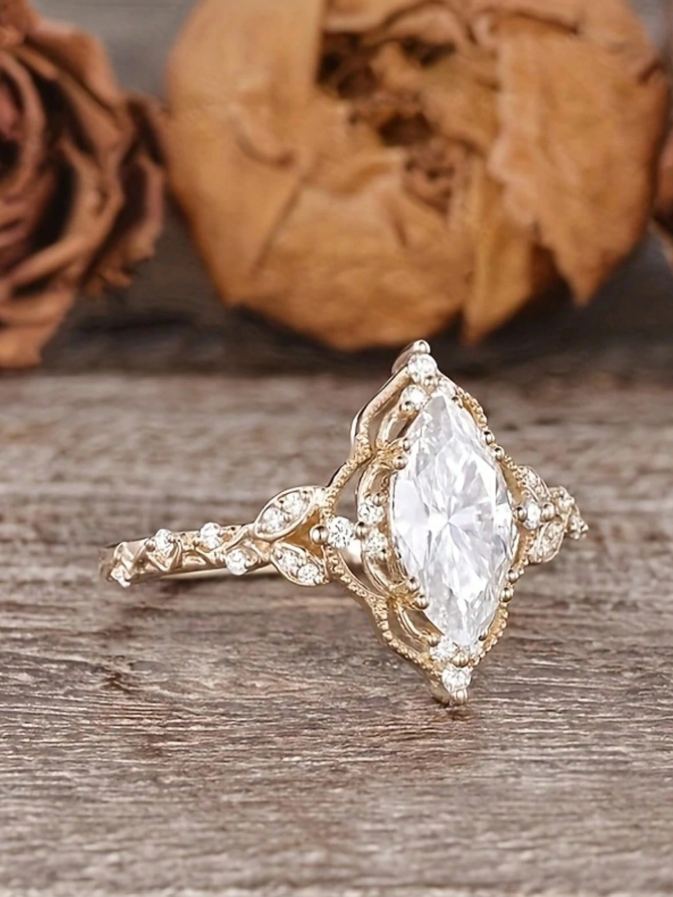 Champagne Gold Horse Eye White Zirconia Ring - Image 3