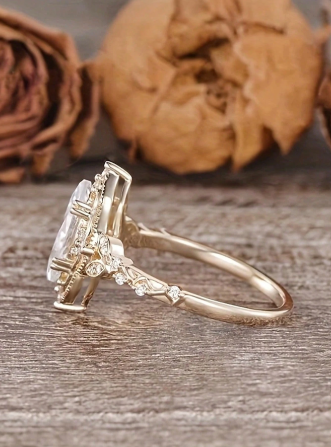 Champagne Gold Horse Eye White Zirconia Ring - Image 6